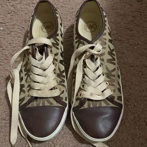Michael Kors Brown and Beige Signature Lace Up Low Sneakers